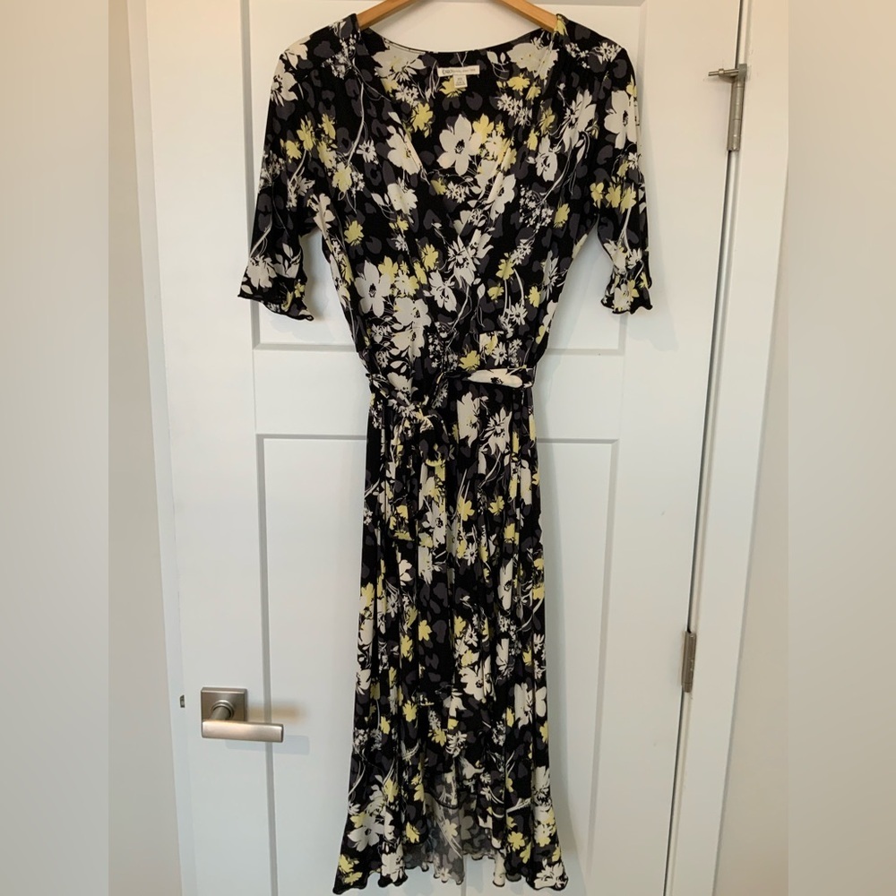 Cato black with yellow floral print high low maxi dress